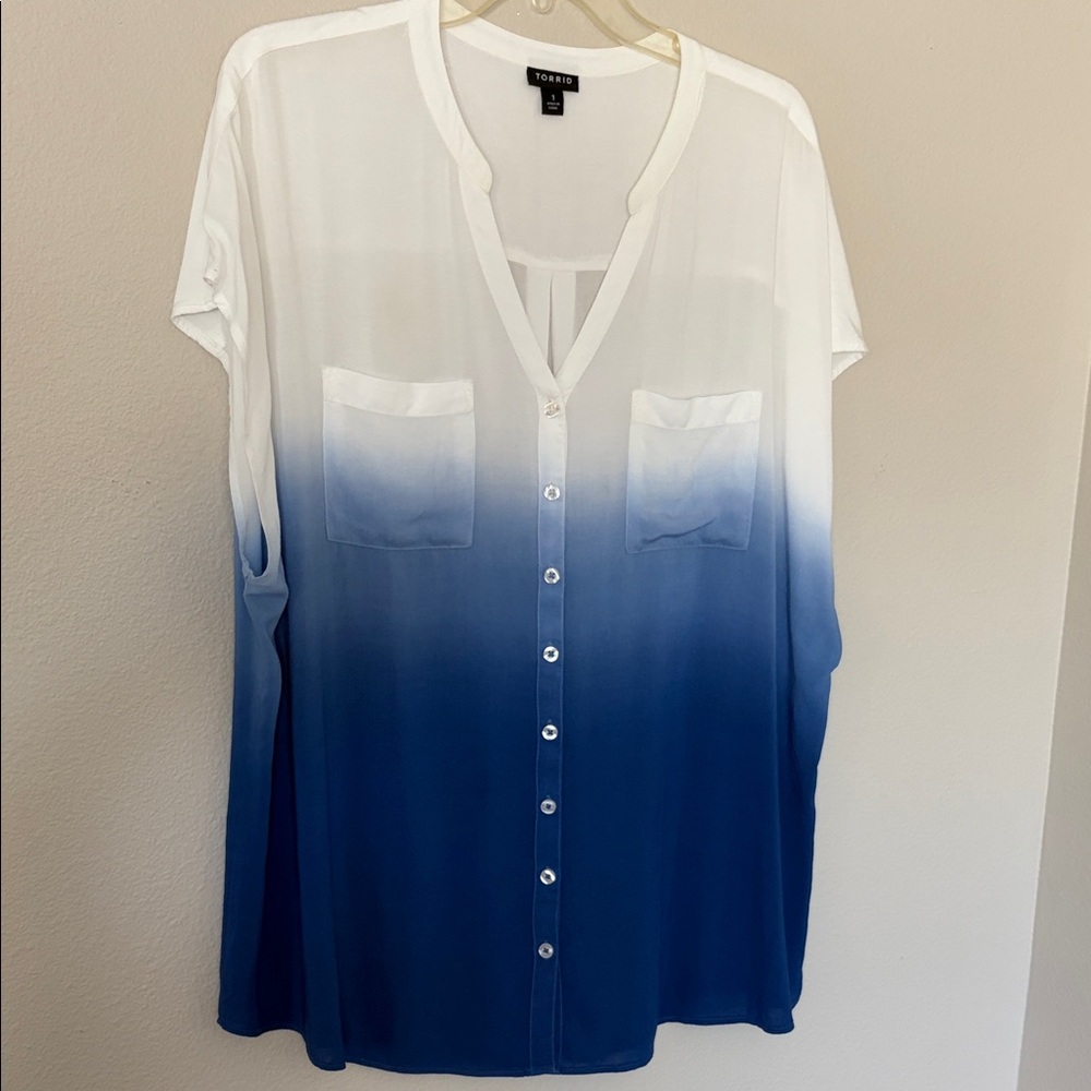 Torrid Blue and White Ombre Button Down Shirt